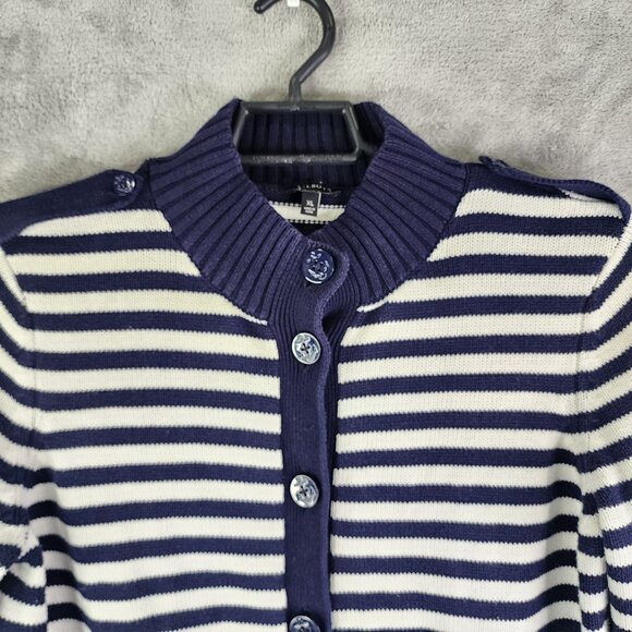 Womens Talbots Navy & White Striped Cardigan Sweater Button Down Long Sleeve XL - Picture 4 of 10